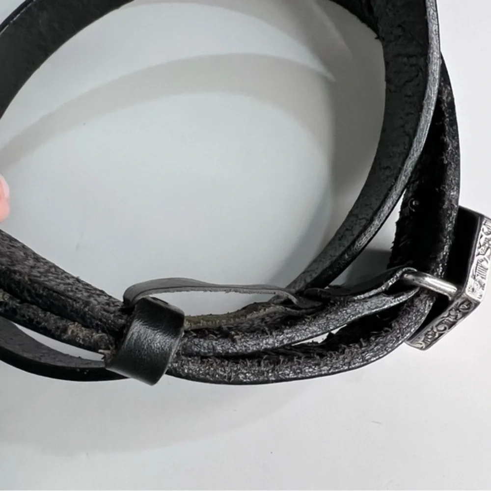 Vintage Nordstrom Ibel Pewter Buckle Black Leather Belt Made In Italy 32